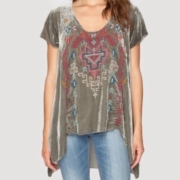 JW Johny Was Los Angeles Velvet Embroidered High Low Tunic Top S - Picture 1 of 7